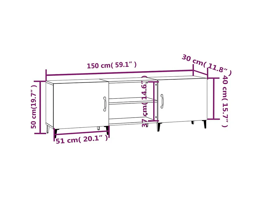 Meuble TV multimédia étagère bois marron 150 x 30 x 50 cm 02_0027174