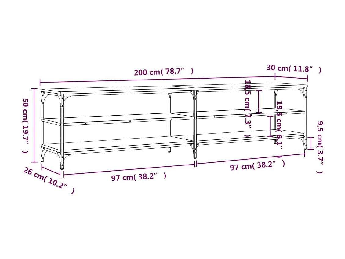 Mobile TV multimediale scaffale TV buffet TV sala da pranzo soggiorno camera da letto sonoma 200 x 30 x 50 cm legno ingegnerizzato e metallo grigio 02_0028436
