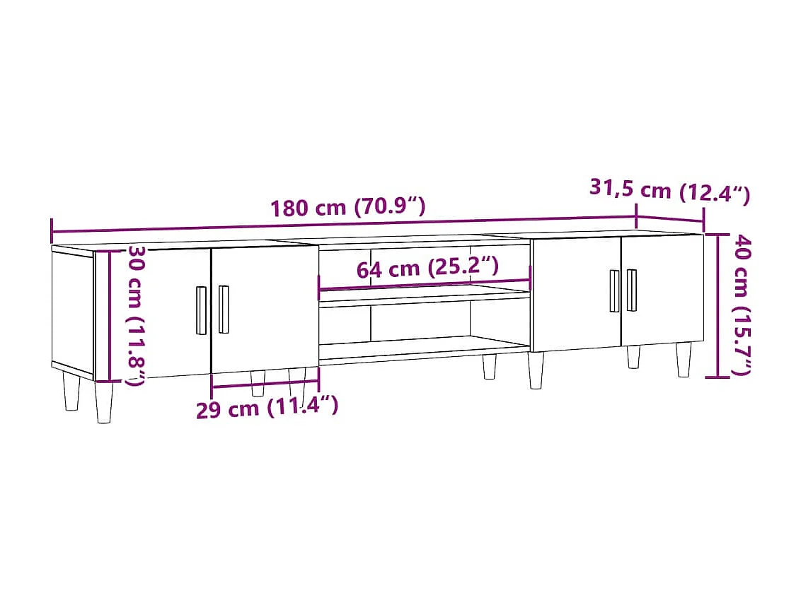 Meuble TV multimédia étagère bois marron 180 x 31.5 x 40 cm 02_0027250