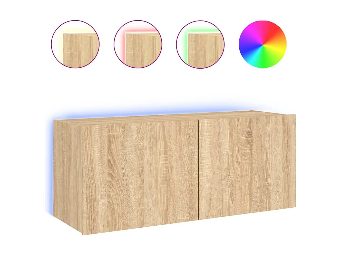 Mueble TV multimedia Estante TV Aparador TV Comedor Salón Dormitorio Montaje en pared con luces LED Roble Sonoma 100 x 35 x 41 cm Marrón 02_0028005