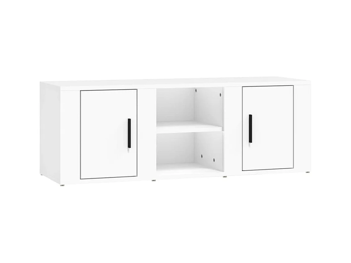 Meuble TV multimédia étagère bois blanc 100 x 31.5 x 35 cm 02_0025441