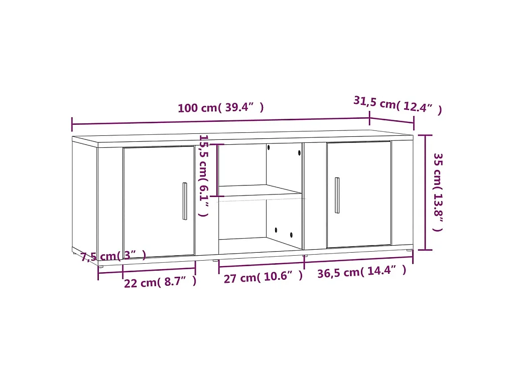 Suporte multimídia para TV prateleira para TV aparador armário para TV sala de jantar sala de estar quarto 100 x 31,5 x 35 cm madeira engenheirada branca 02_0025441