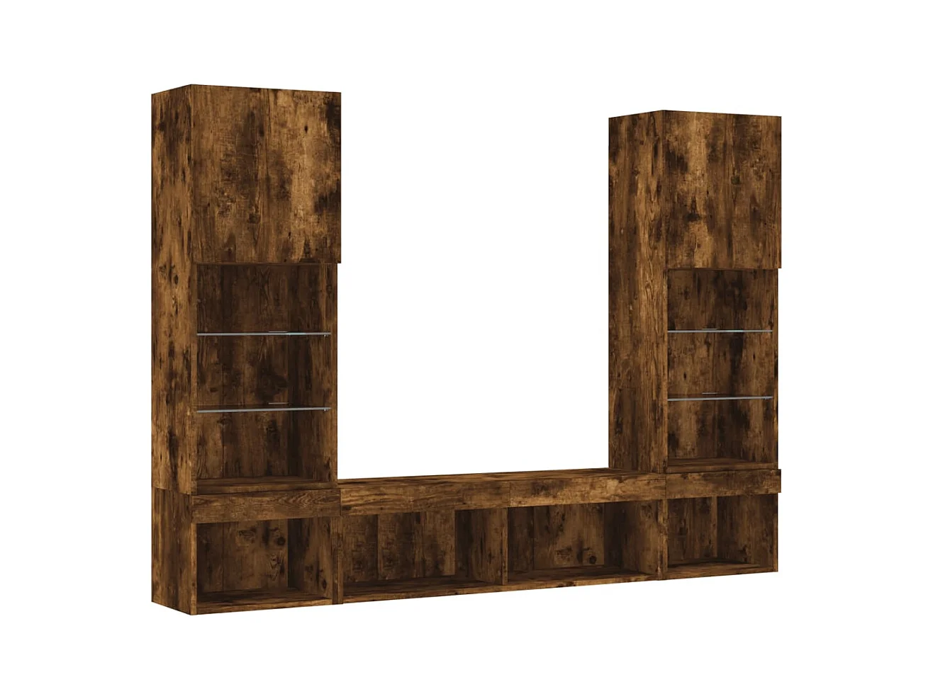 Mobile TV multimediale mensola TV credenza TV sala da pranzo soggiorno camera da letto con LED 5 pezzi rovere affumicato legno ingegnerizzato marrone 02_0029405