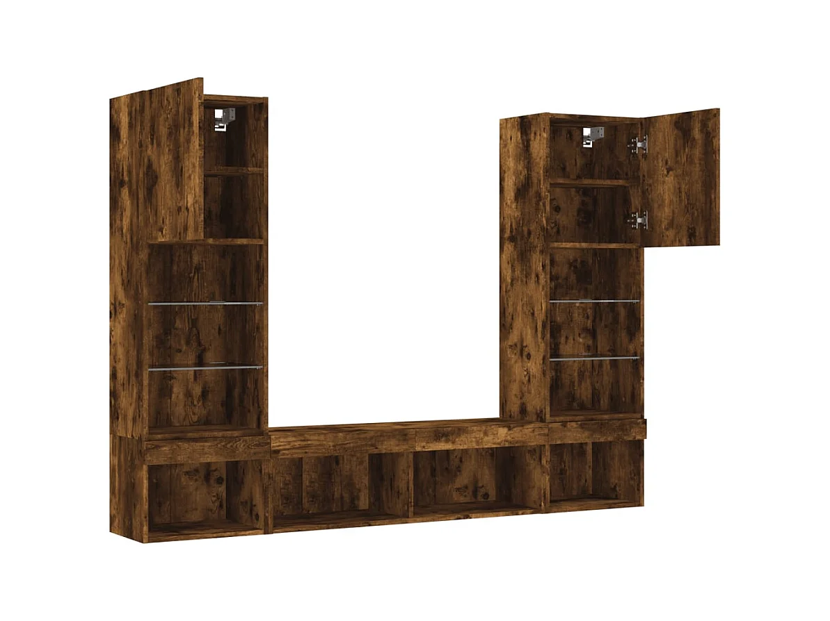 Mobile TV multimediale mensola TV credenza TV sala da pranzo soggiorno camera da letto con LED 5 pezzi rovere affumicato legno ingegnerizzato marrone 02_0029405