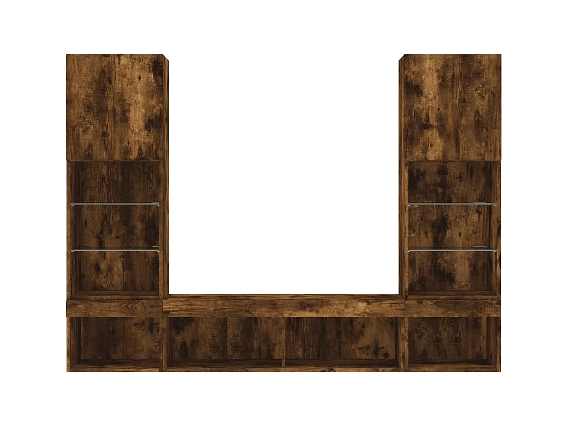 Mobile TV multimediale mensola TV credenza TV sala da pranzo soggiorno camera da letto con LED 5 pezzi rovere affumicato legno ingegnerizzato marrone 02_0029405