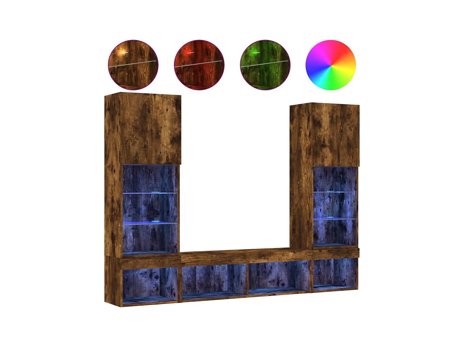 Mobile TV multimediale mensola TV credenza TV sala da pranzo soggiorno camera da letto con LED 5 pezzi rovere affumicato legno ingegnerizzato marrone 02_0029405