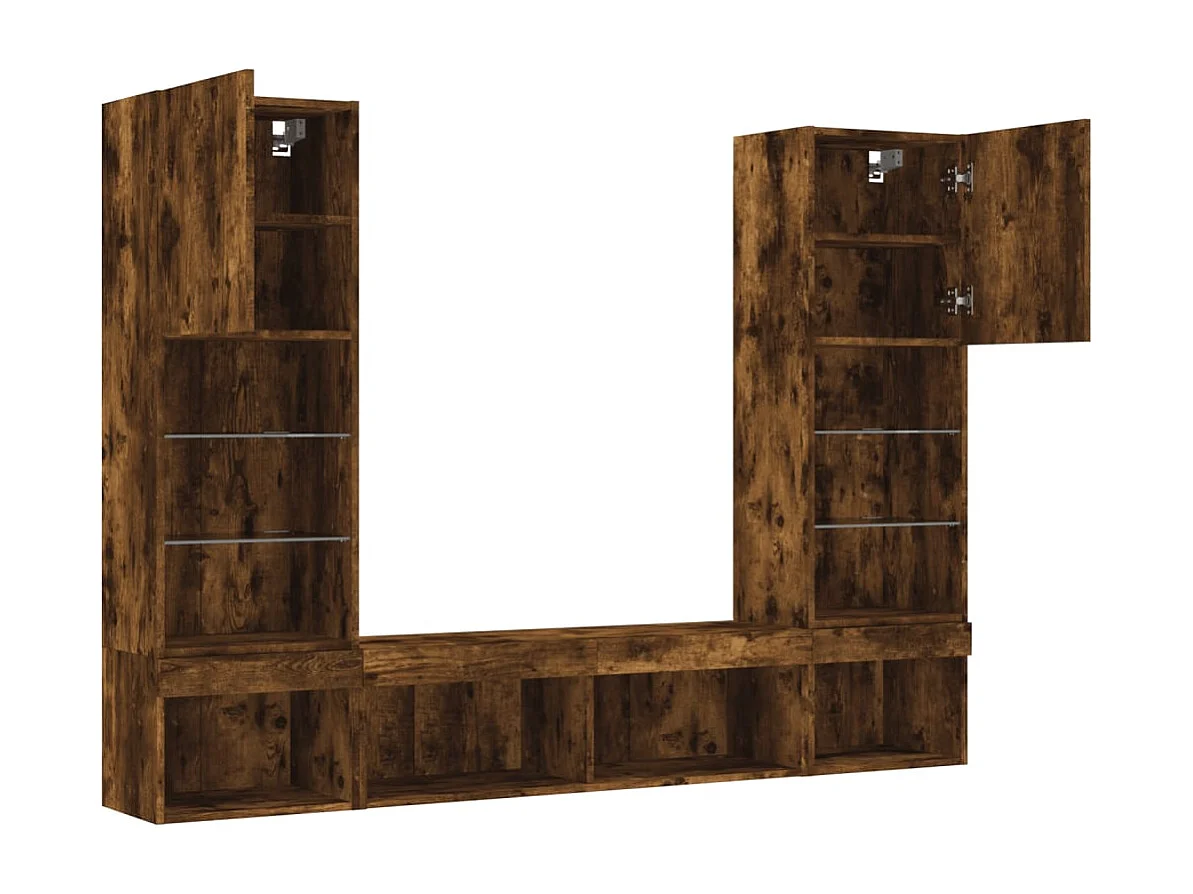 Suporte de TV multimídia prateleira de TV aparador de TV sala de jantar sala de estar quarto com LED 5 peças carvalho defumado madeira projetada marrom 02_0029405