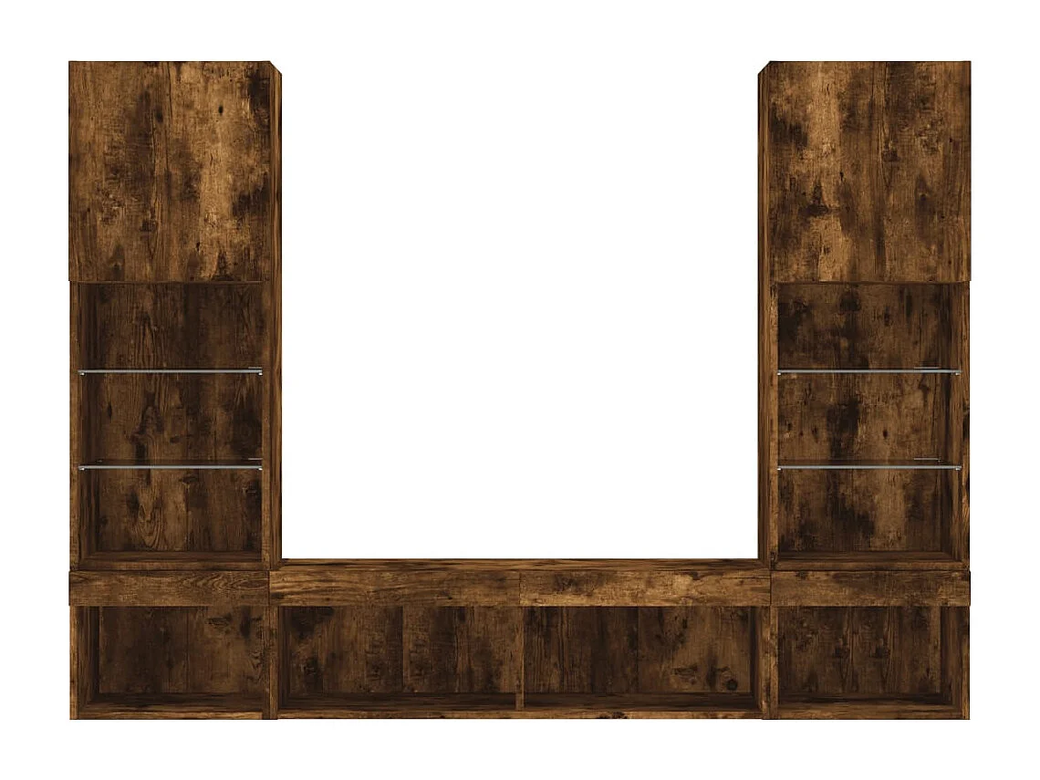 Suporte de TV multimídia prateleira de TV aparador de TV sala de jantar sala de estar quarto com LED 5 peças carvalho defumado madeira projetada marrom 02_0029405