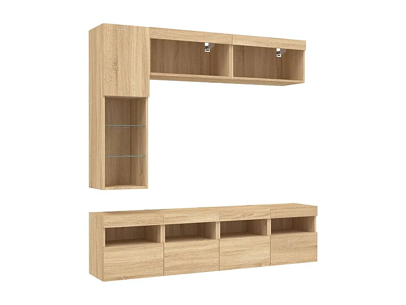 Set di mobili credenza TV soggiorno camera da letto parete soggiorno x 7 pezzi e luci LED rovere sonoma marrone 02_0025374