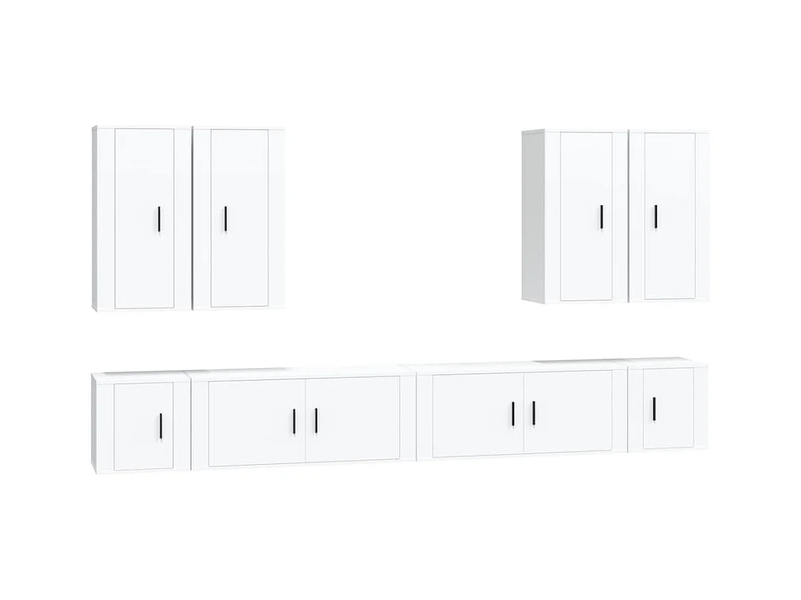 Conjunto de muebles mueble aparador TV televisión salón dormitorio salón 8 piezas madera de ingeniería blanco 02_0025236