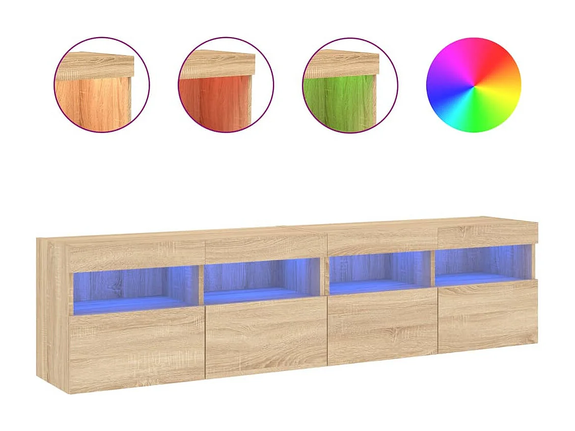 Mobili TV da parete scaffale multimediale credenza TV sala da pranzo soggiorno camera da letto luci LED 2 pezzi rovere Sonoma 80 x 30 x 40 cm marrone 02_0029181