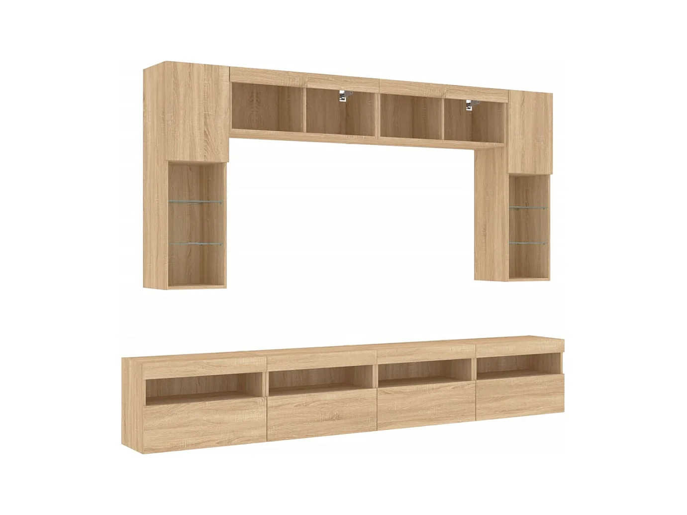 Set di mobili credenza TV soggiorno camera da letto parete soggiorno x 8 pezzi e luci LED rovere sonoma marrone 02_0025378