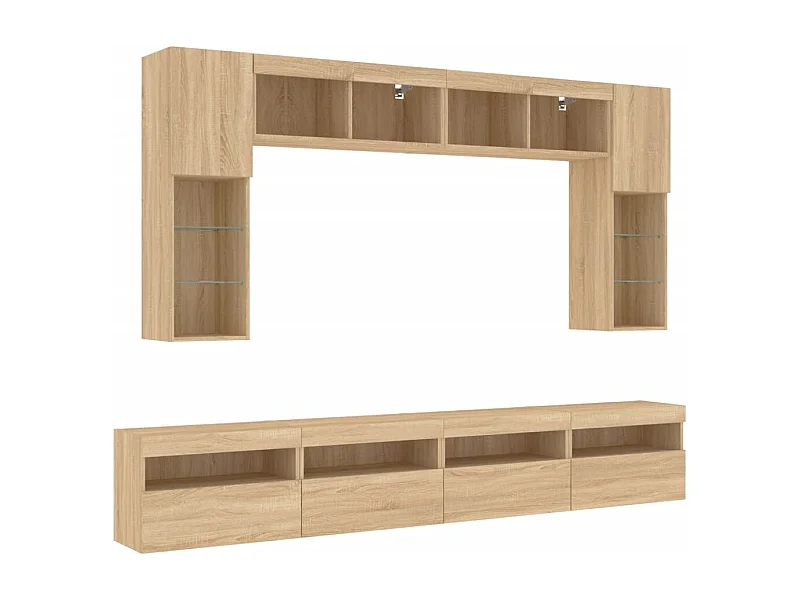 Conjunto de móveis armário aparador TV televisão sala de estar quarto sala de estar parede x 8 peças e luzes LED carvalho sonoma marrom 02_0025378