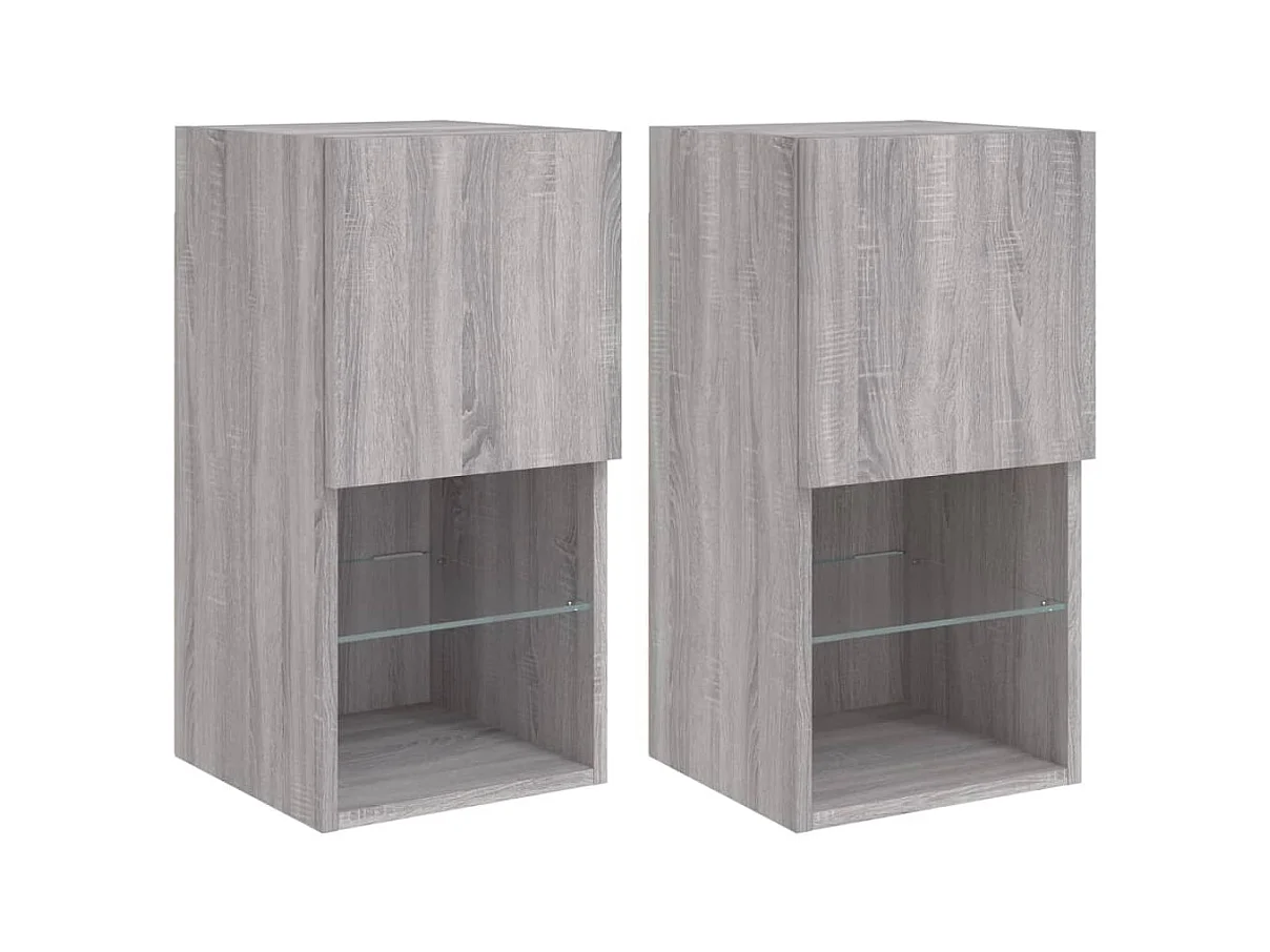 Mobile TV multimediale Mensola TV Credenza TV Sala da pranzo Soggiorno Camera da letto con luci LED 2 pezzi Sonoma 305 x 30 x 60 cm Grigio 02_0028882