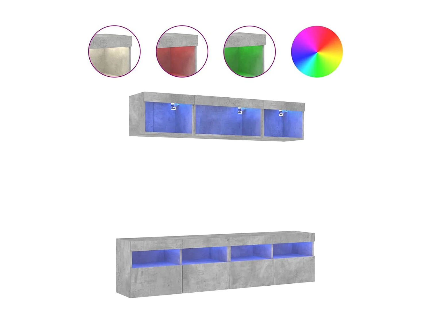 Mobile TV multimediale mensola TV credenza TV sala da pranzo soggiorno camera da letto con LED 5 pezzi legno ingegnerizzato grigio 02_0029387