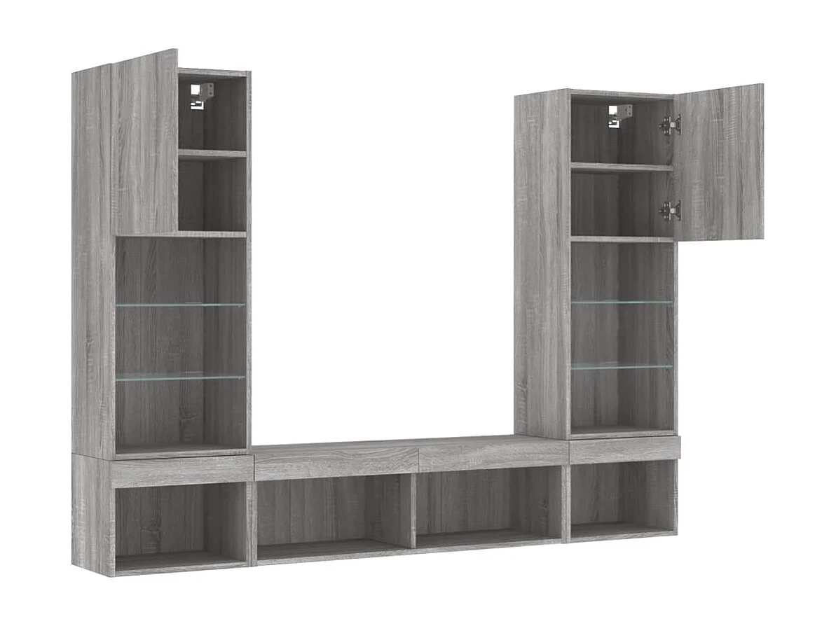 Suporte de TV multimídia prateleira de TV buffet de TV sala de jantar sala de estar quarto com LED 5 peças Sonoma madeira projetada cinza 02_0029423