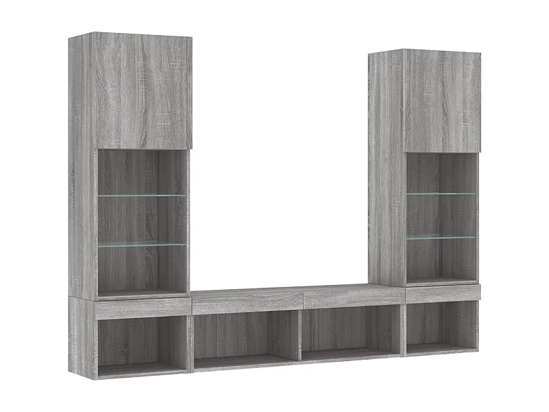 Suporte de TV multimídia prateleira de TV buffet de TV sala de jantar sala de estar quarto com LED 5 peças Sonoma madeira projetada cinza 02_0029423