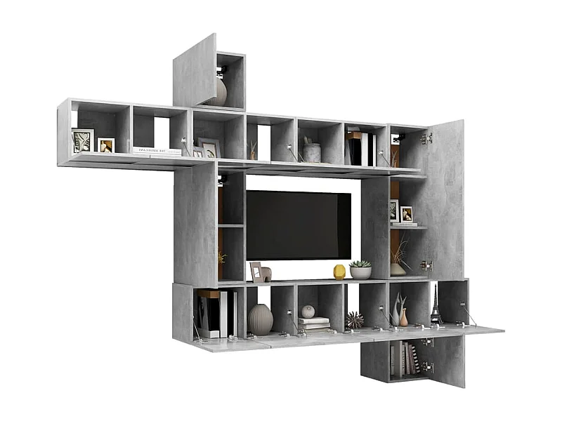 Set di mobili credenza TV soggiorno camera da letto soggiorno 10 pezzi in legno ingegnerizzato grigio 02_0024353