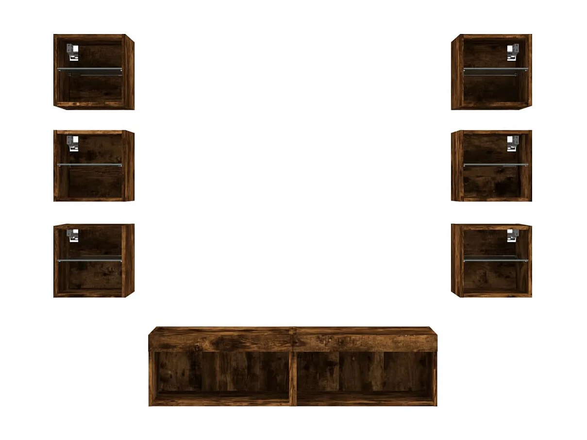 Mueble de TV multimedia estante para TV aparador para TV comedor sala de estar dormitorio con LED 8 piezas madera de ingeniería de roble ahumado marrón 02_0029479