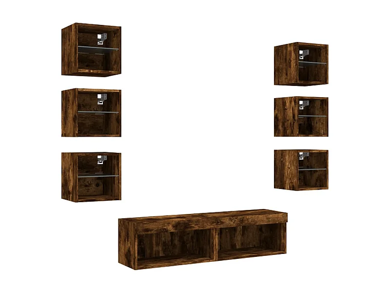 Mueble de TV multimedia estante para TV aparador para TV comedor sala de estar dormitorio con LED 8 piezas madera de ingeniería de roble ahumado marrón 02_0029479