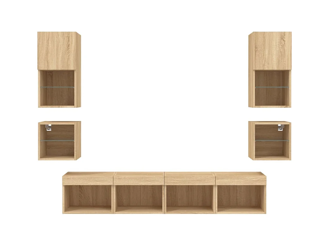 Suporte de TV multimídia prateleira de TV buffet de TV sala de jantar sala de estar quarto com LED 8 peças carvalho Sonoma madeira projetada marrom 02_0029481