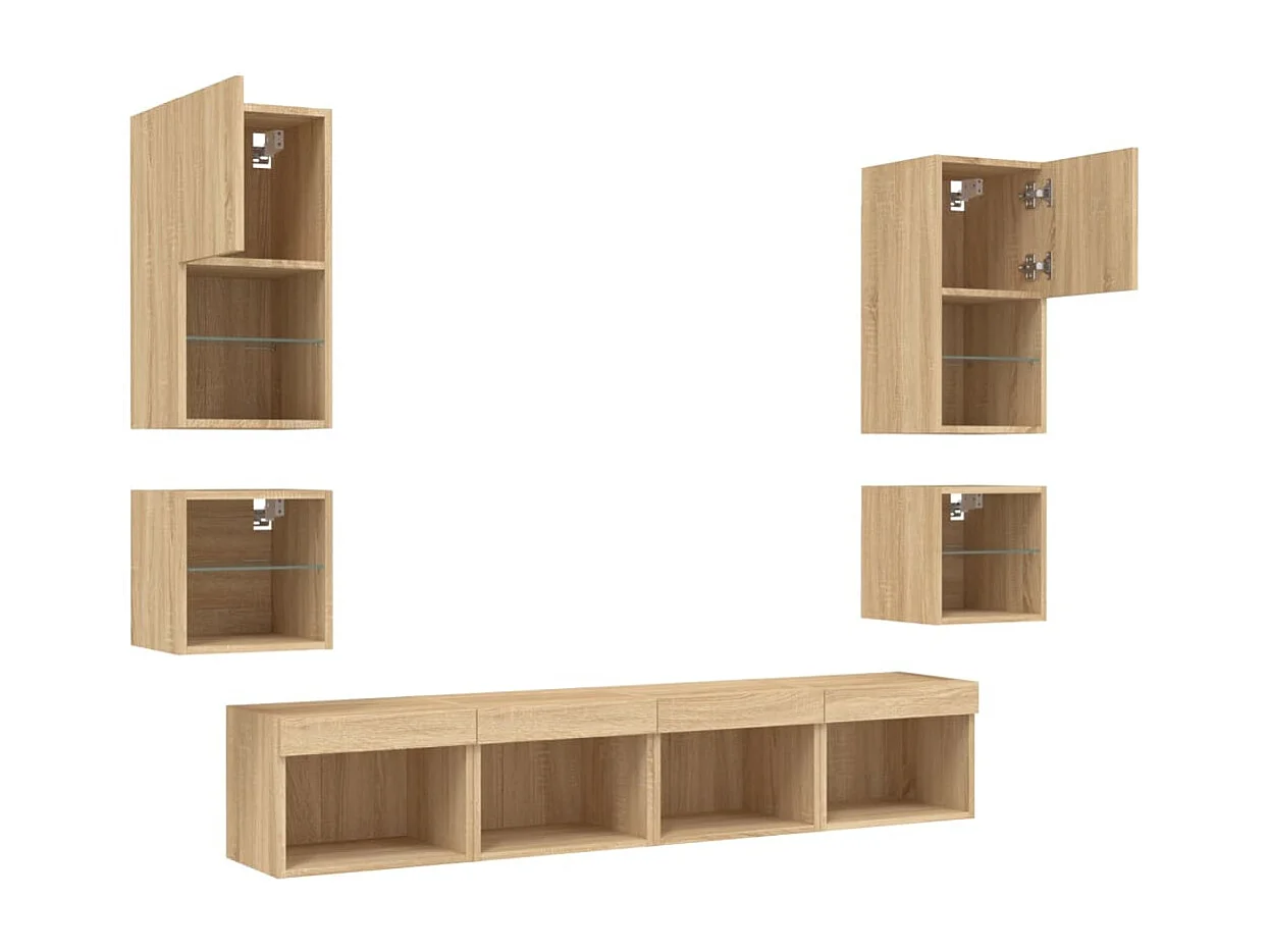 Mueble de TV multimedia estante para TV aparador de TV comedor sala de estar dormitorio con LED 8 piezas madera de ingeniería de roble Sonoma marrón 02_0029481