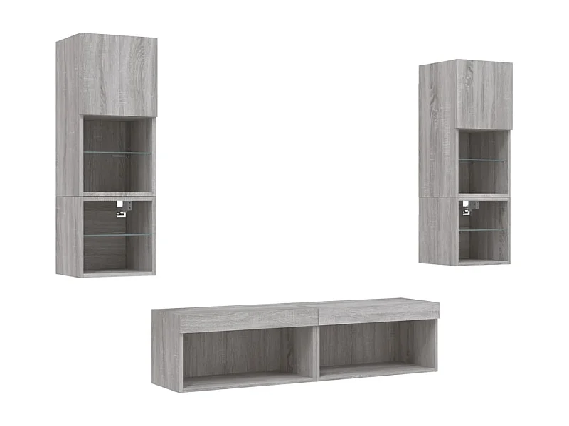Suporte de TV multimídia prateleira de TV buffet de TV sala de jantar sala de estar quarto com LED 6 peças Sonoma Engineered Wood cinza 02_0029460