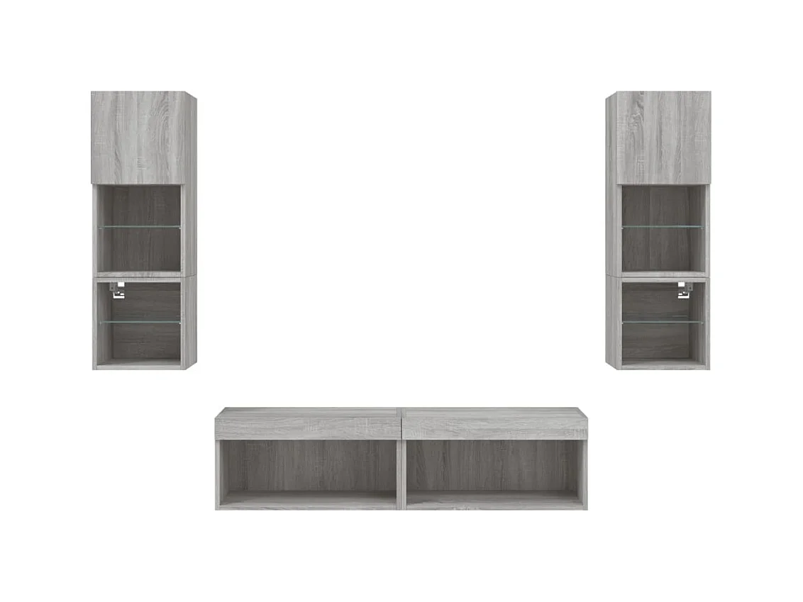 Suporte de TV multimídia prateleira de TV buffet de TV sala de jantar sala de estar quarto com LED 6 peças Sonoma Engineered Wood cinza 02_0029460