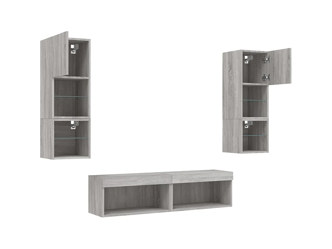 Suporte de TV multimídia prateleira de TV buffet de TV sala de jantar sala de estar quarto com LED 6 peças Sonoma Engineered Wood cinza 02_0029460