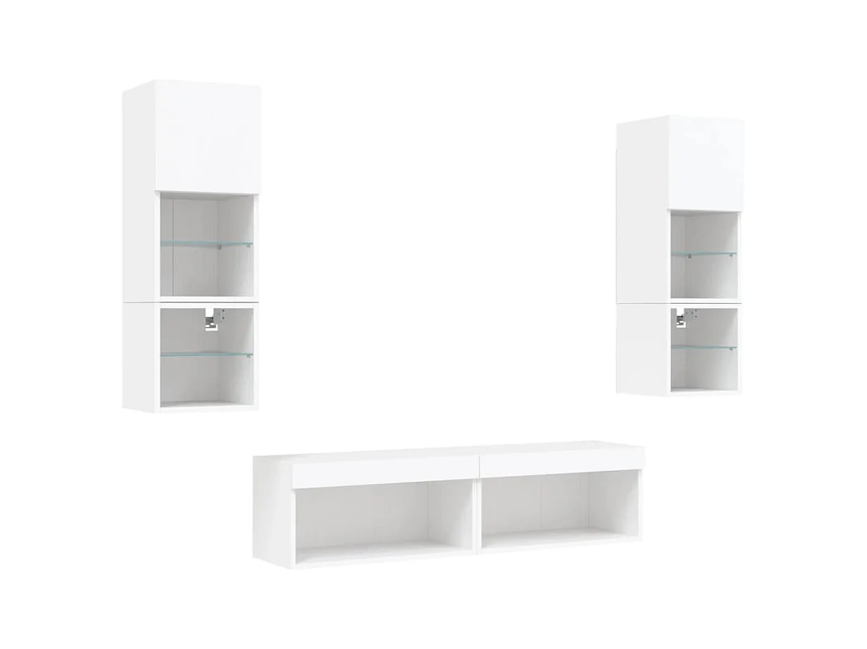 Suporte de TV multimídia prateleira de TV buffet de TV sala de jantar sala de estar quarto com LED 6 peças madeira projetada branco 02_0029428