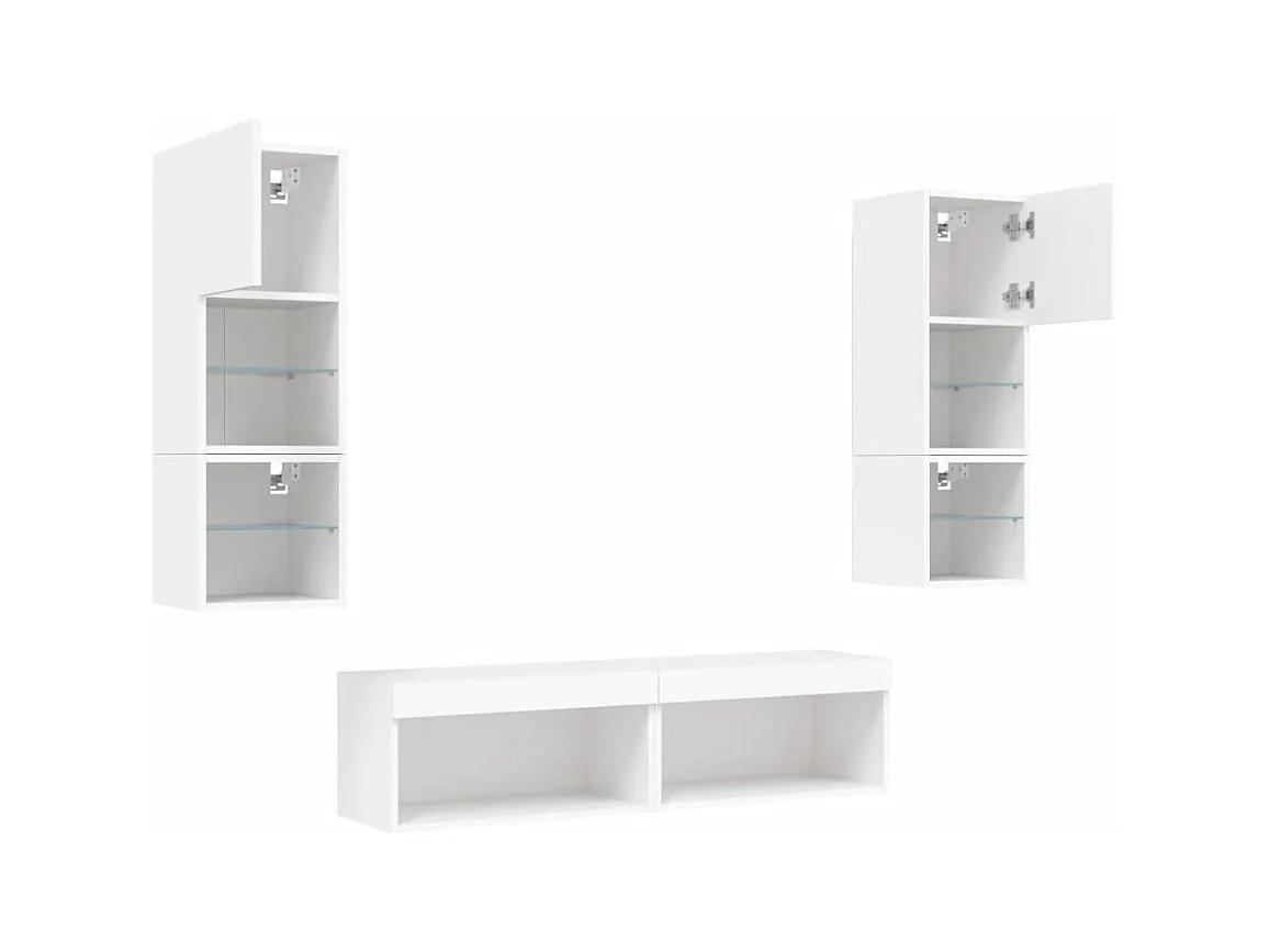 Suporte de TV multimídia prateleira de TV buffet de TV sala de jantar sala de estar quarto com LED 6 peças madeira projetada branco 02_0029428