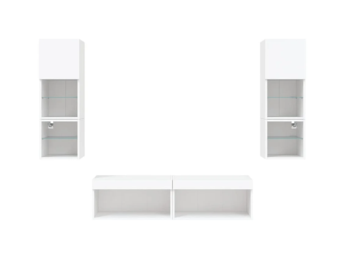 Suporte de TV multimídia prateleira de TV buffet de TV sala de jantar sala de estar quarto com LED 6 peças madeira projetada branco 02_0029428