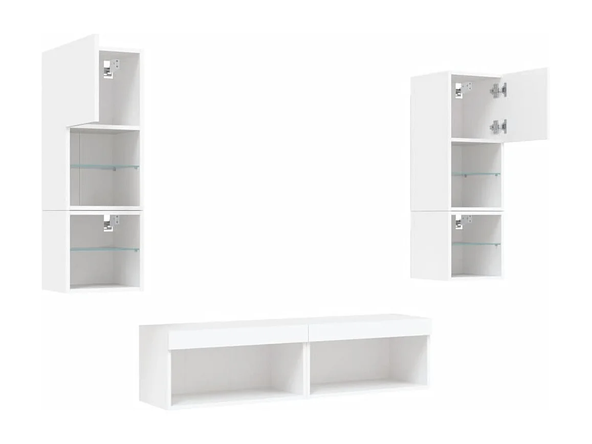 Suporte de TV multimídia prateleira de TV buffet de TV sala de jantar sala de estar quarto com LED 6 peças madeira projetada branco 02_0029428