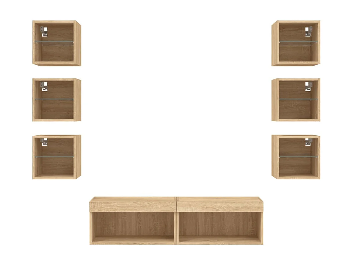 Mueble de TV multimedia estante para TV aparador de TV comedor sala de estar dormitorio con LED 8 piezas madera de ingeniería de roble Sonoma marrón 02_0029482