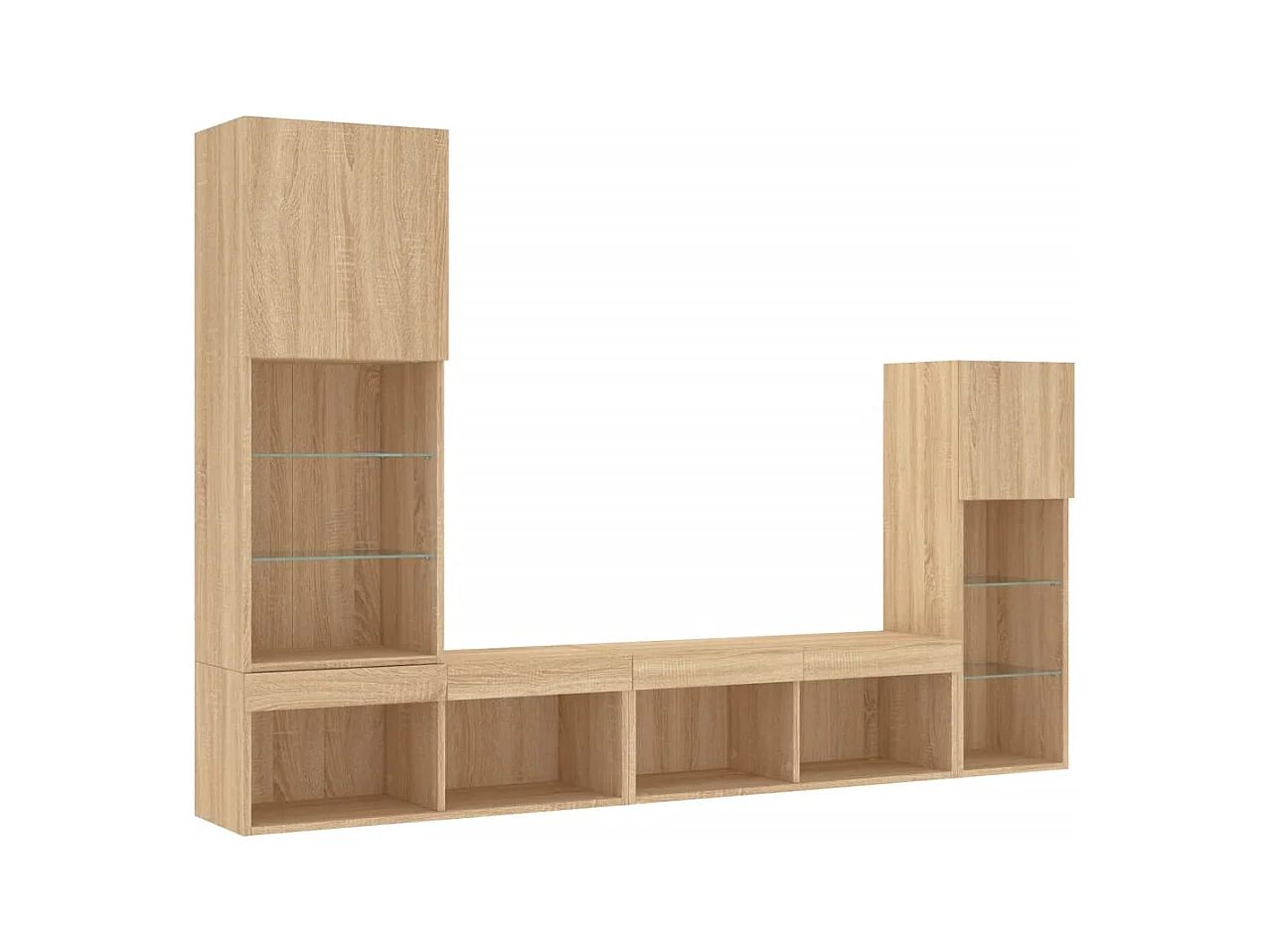 Mobile TV multimediale mensola TV credenza TV sala da pranzo soggiorno camera da letto con LED 4 pezzi rovere Sonoma legno ingegnerizzato marrone 02_0029363