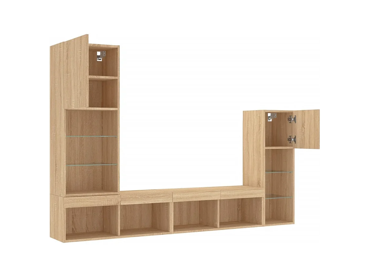 Mobile TV multimediale mensola TV credenza TV sala da pranzo soggiorno camera da letto con LED 4 pezzi rovere Sonoma legno ingegnerizzato marrone 02_0029363