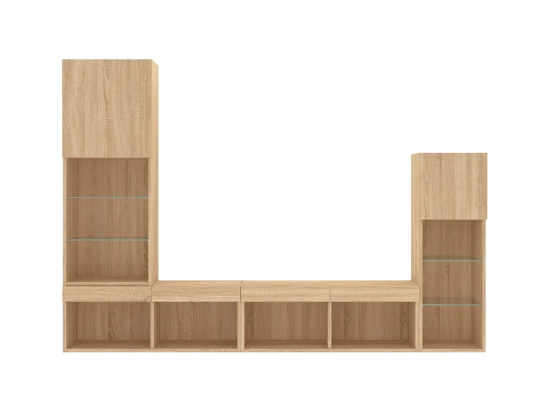 Mobile TV multimediale mensola TV credenza TV sala da pranzo soggiorno camera da letto con LED 4 pezzi rovere Sonoma legno ingegnerizzato marrone 02_0029363