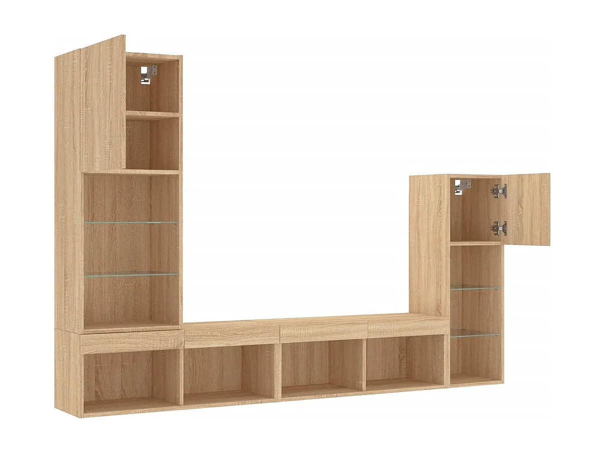 Suporte de TV multimídia prateleira de TV buffet de TV sala de jantar sala de estar quarto com LED 4 peças carvalho Sonoma madeira projetada marrom 02_0029363