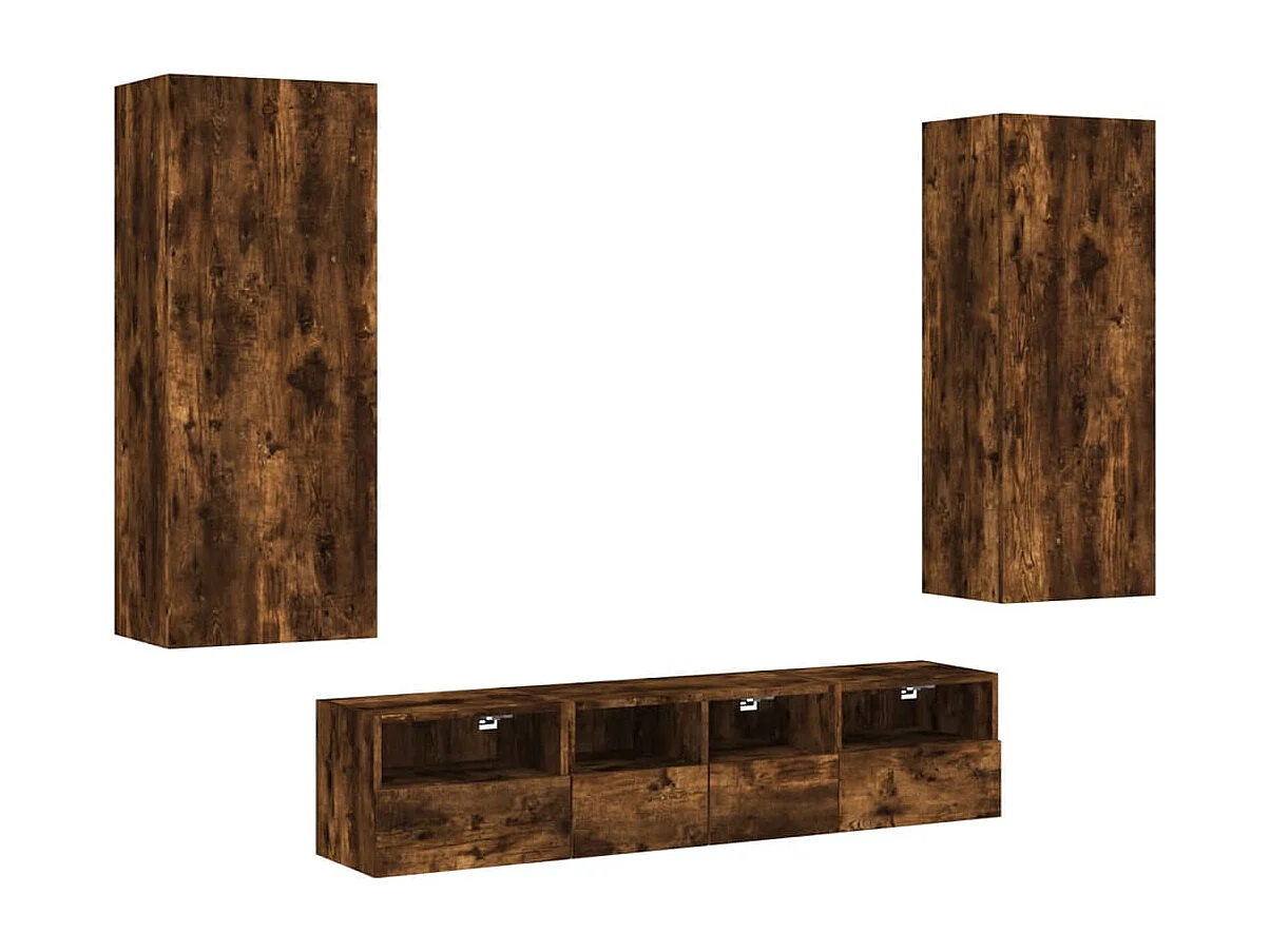 Mueble de TV multimedia estante para TV aparador para TV comedor sala de estar dormitorio 5 piezas madera de ingeniería de roble ahumado marrón 02_0029294