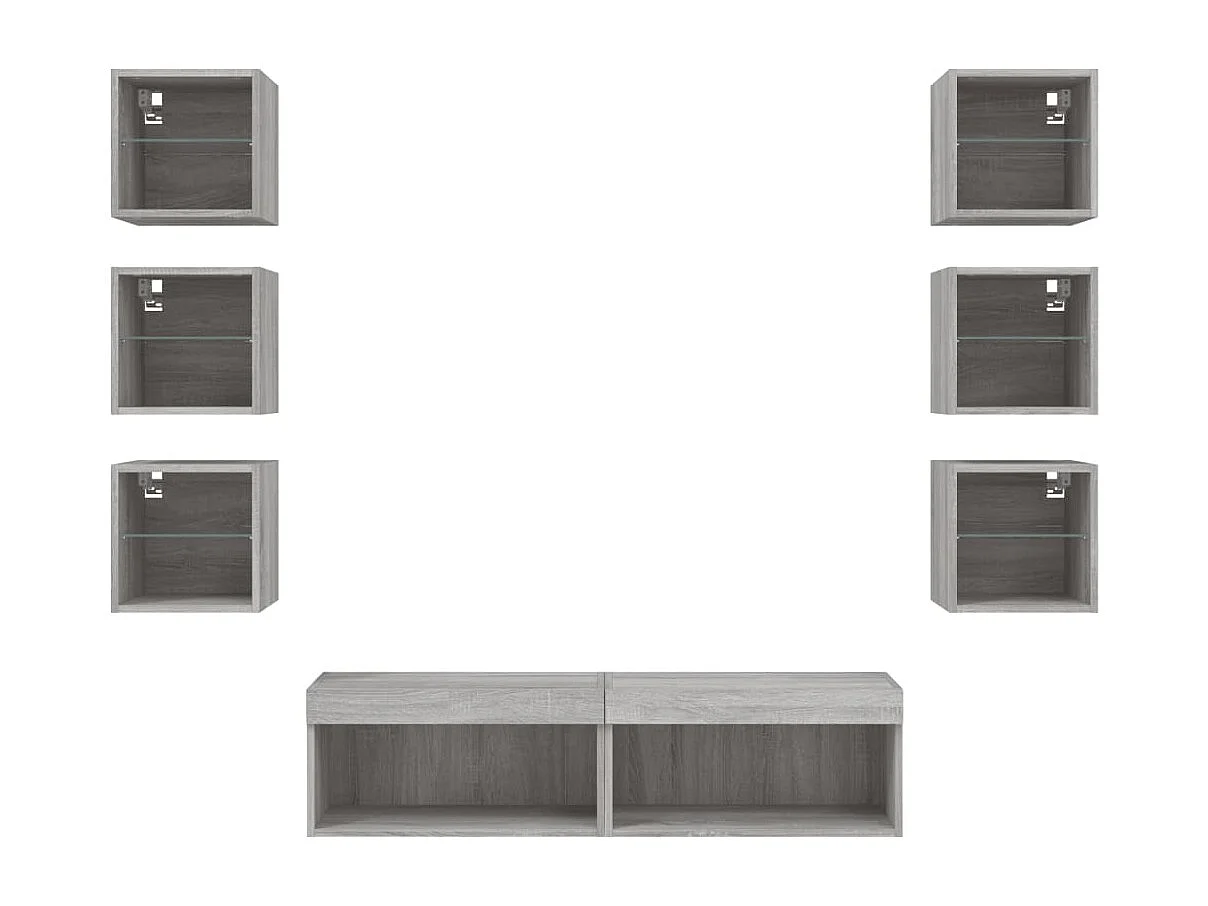 Mueble de TV multimedia estante para TV aparador de TV comedor sala de estar dormitorio con LED 8 piezas madera de ingeniería Sonoma gris 02_0029483