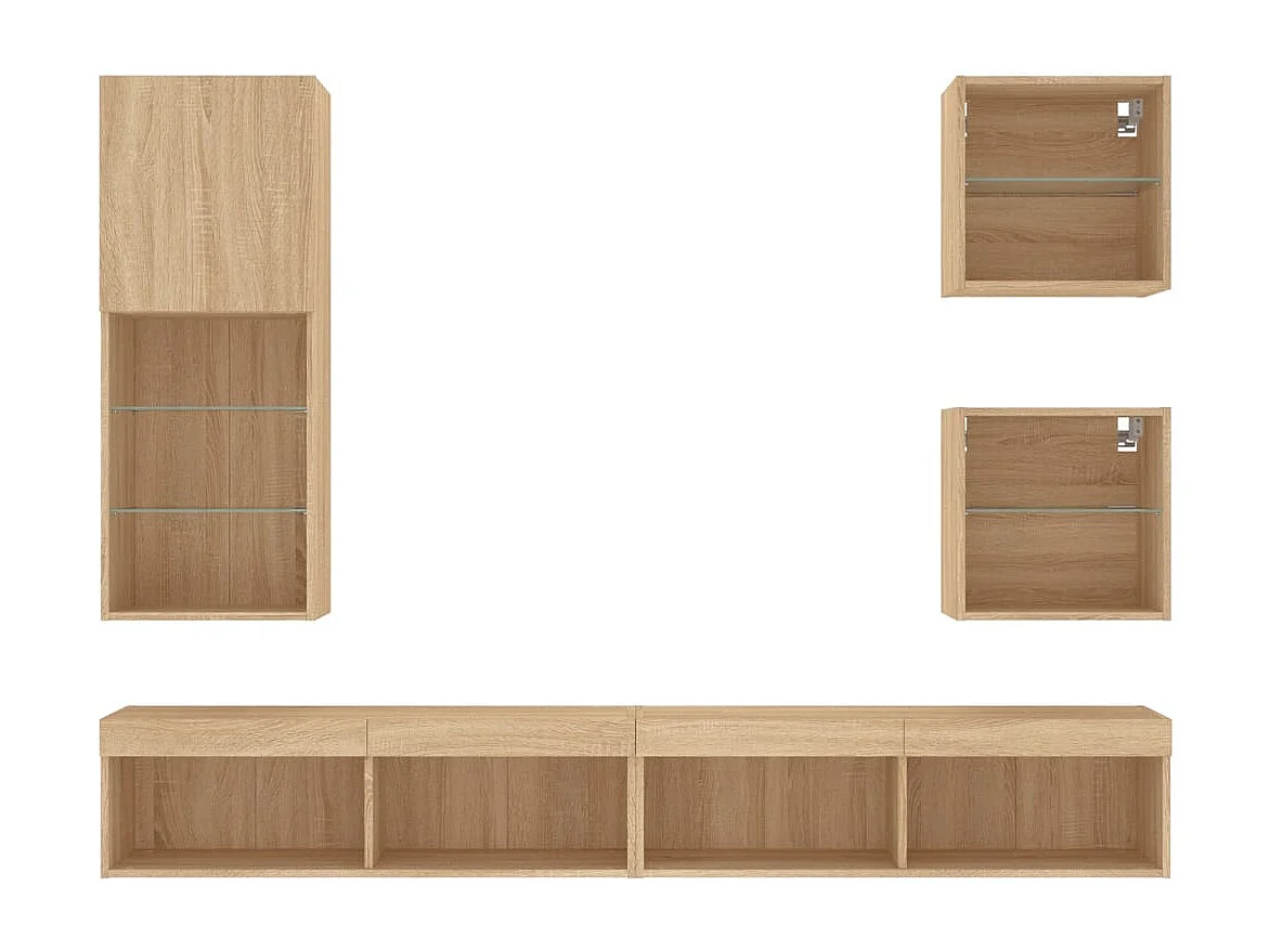 Suporte de TV multimídia prateleira de TV buffet de TV sala de jantar sala de estar quarto com LED 5 peças carvalho Sonoma madeira projetada marrom 02_0029414