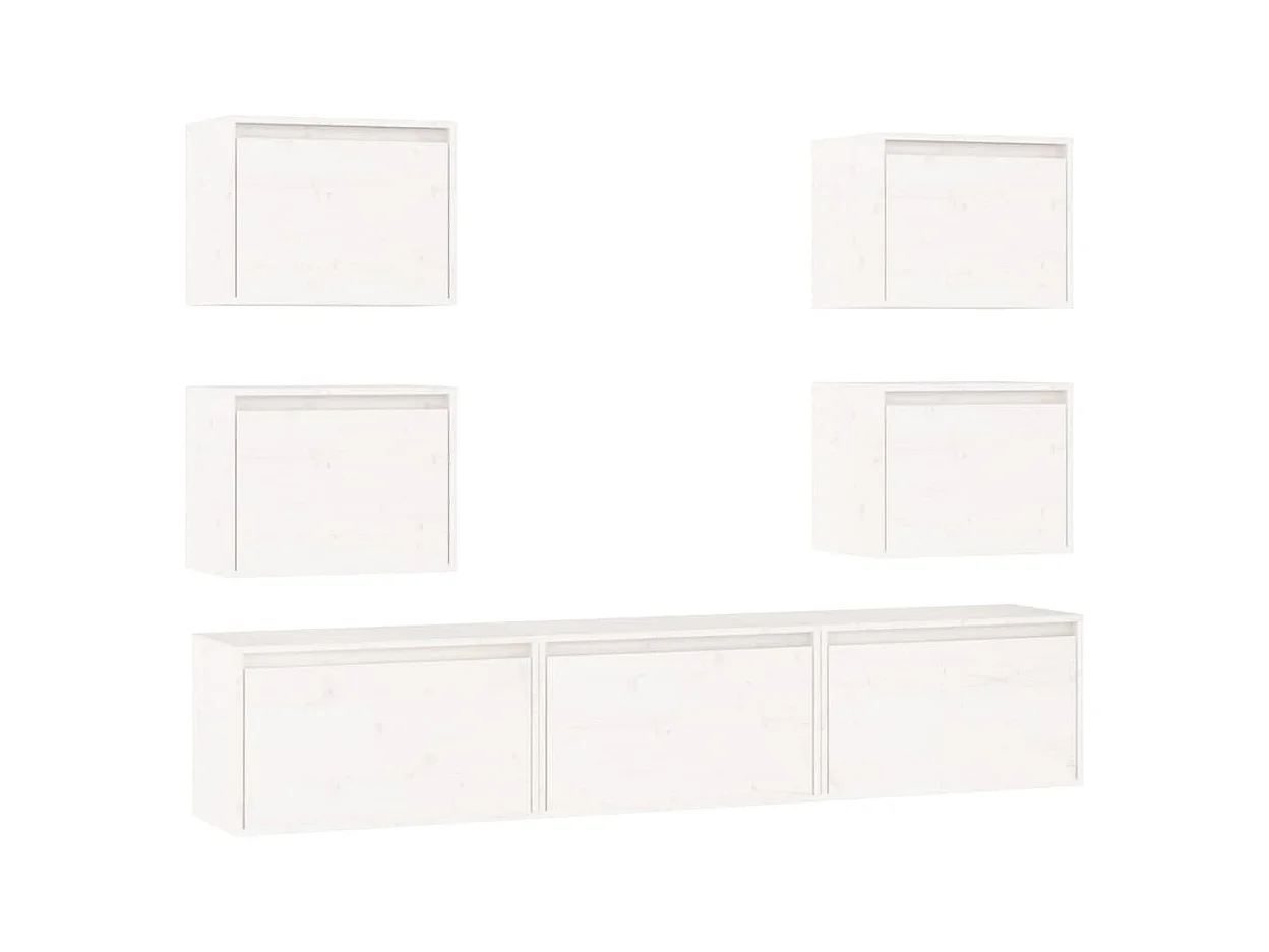 Mueble TV multimedia Estante TV Aparador TV Comedor Salón Dormitorio 7 piezas Madera maciza de pino blanco 02_0028813