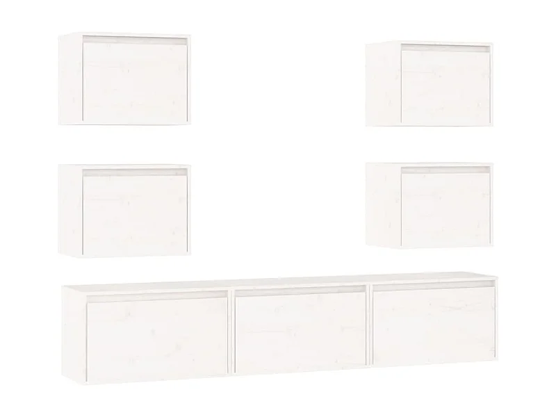 Móveis de TV multimídia Prateleira de TV Buffet de TV Sala de jantar Sala de estar Quarto 7 peças Madeira maciça de pinho branco 02_0028813