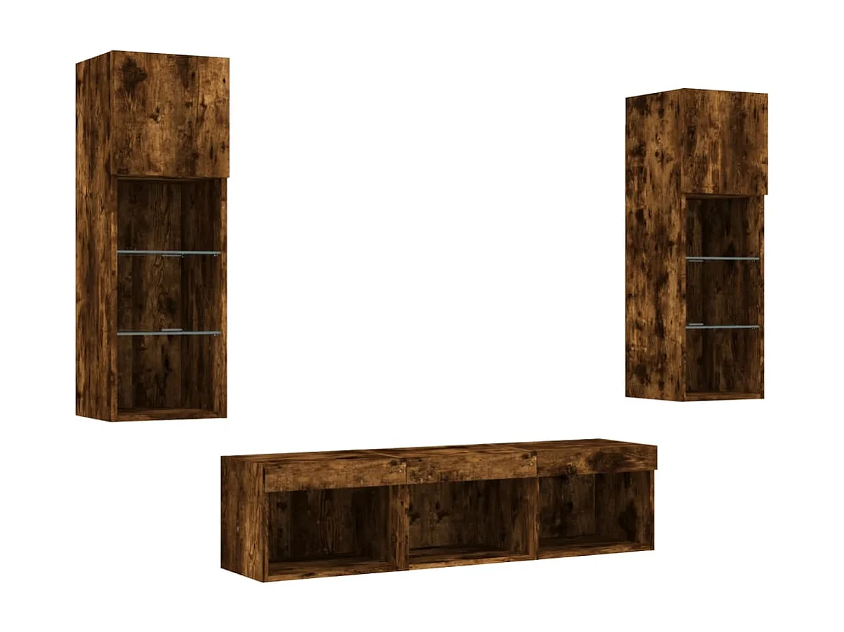 Mueble de TV multimedia estante para TV aparador para TV comedor sala de estar dormitorio con LED 5 piezas madera de ingeniería de roble ahumado marrón 02_0029409