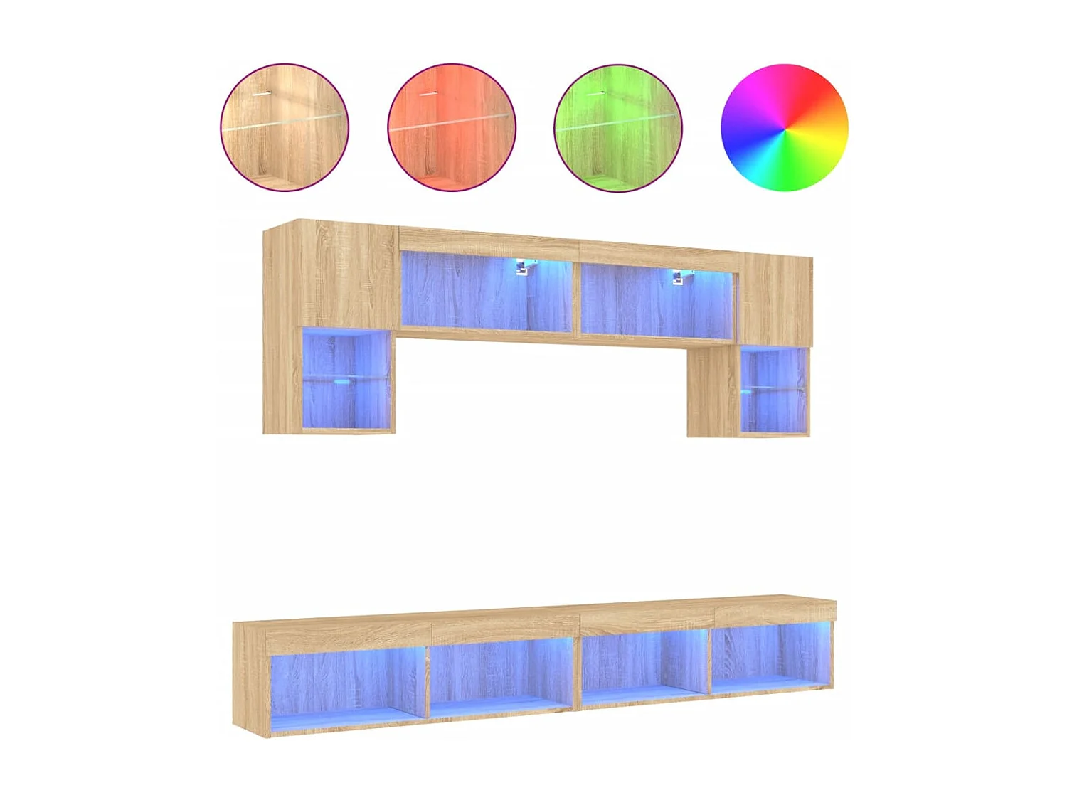Mueble de TV multimedia estante para TV aparador de TV comedor sala de estar dormitorio con LED 6 piezas madera de ingeniería de roble Sonoma marrón 02_0029454