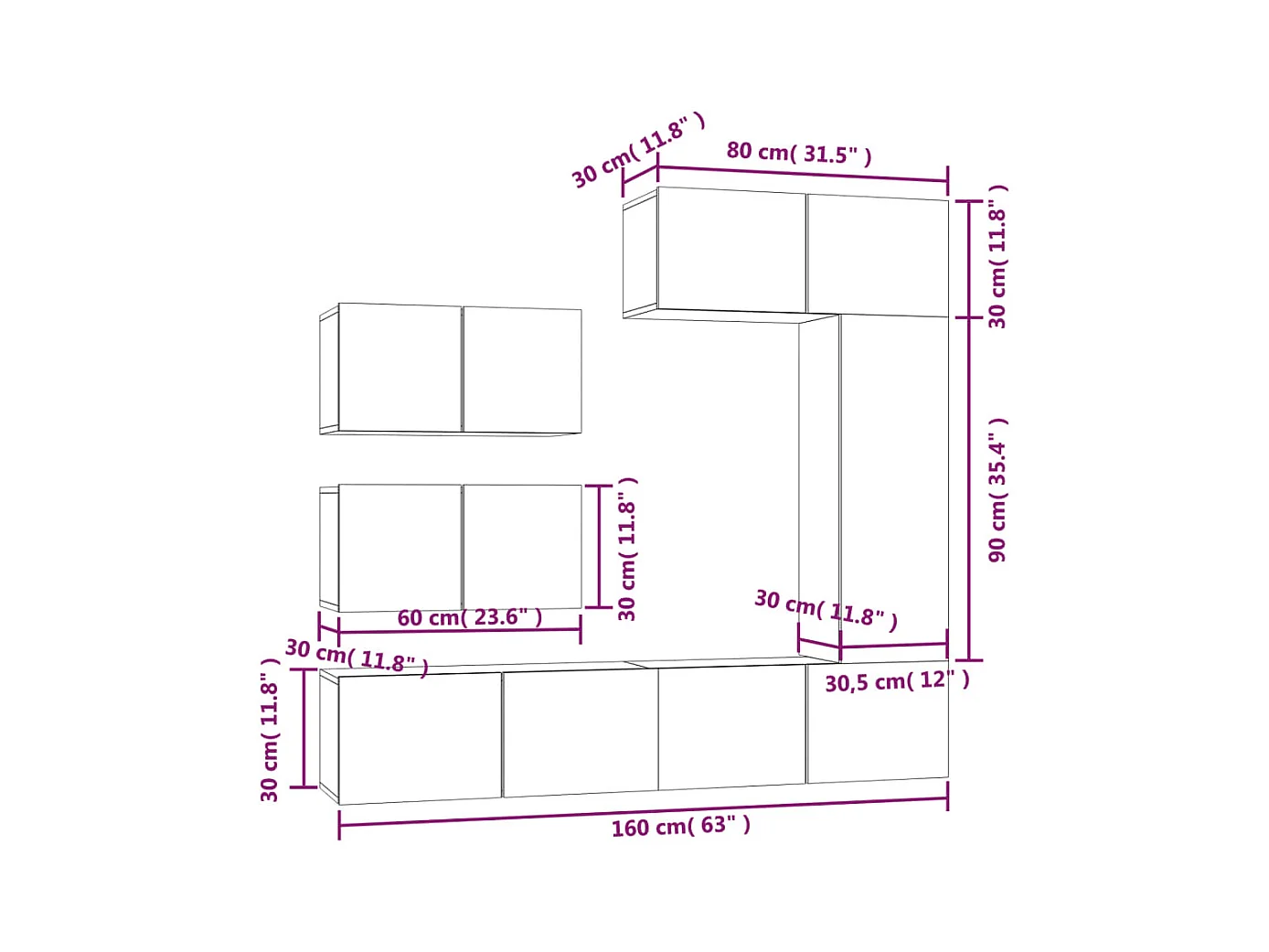 Ensemble de meubles armoire bois blanc 80 x 30 x 30 cm 02_0025015