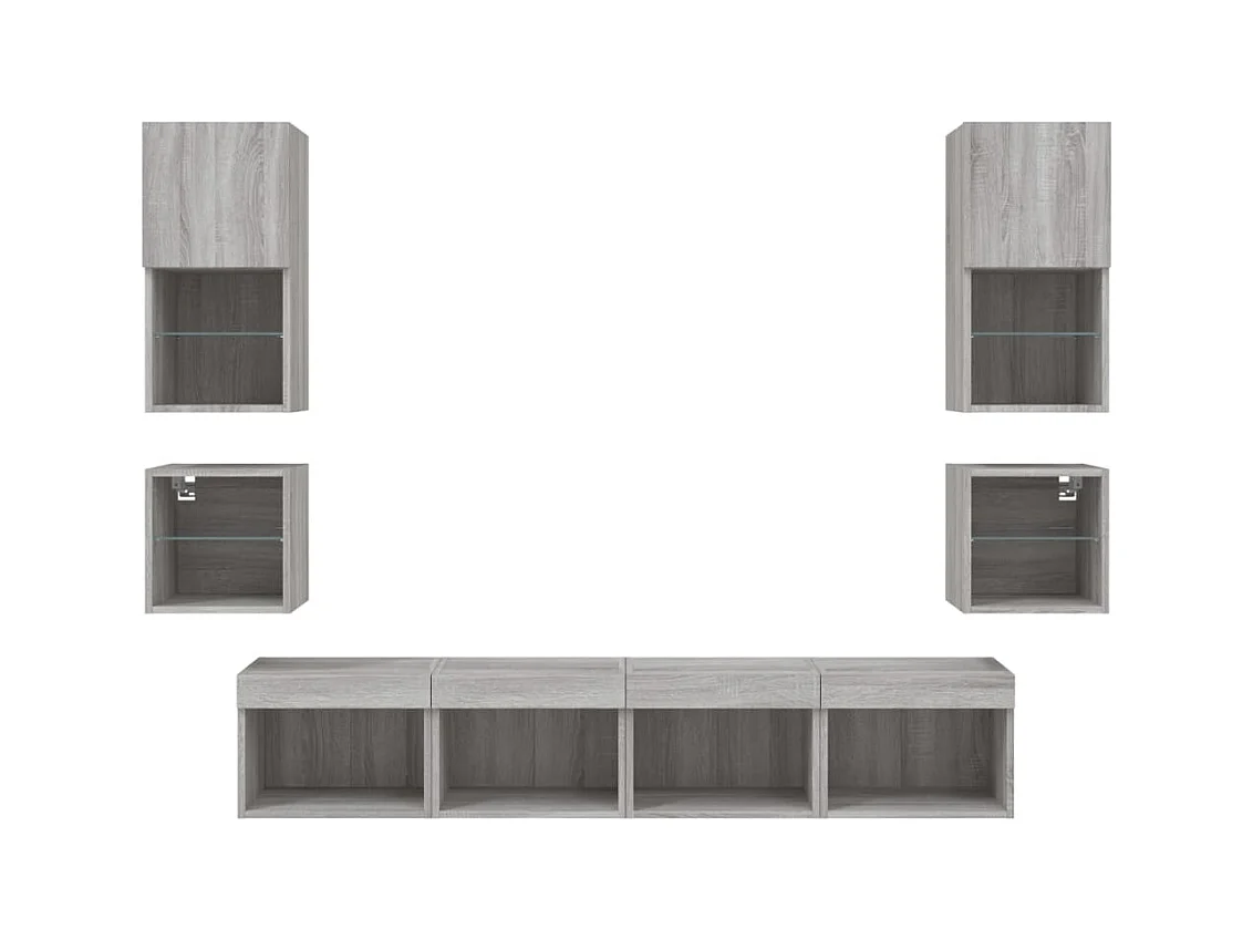 Mobile TV multimediale mensola TV credenza TV sala da pranzo soggiorno camera da letto con LED 8 pezzi legno ingegnerizzato Sonoma grigio 02_0029484