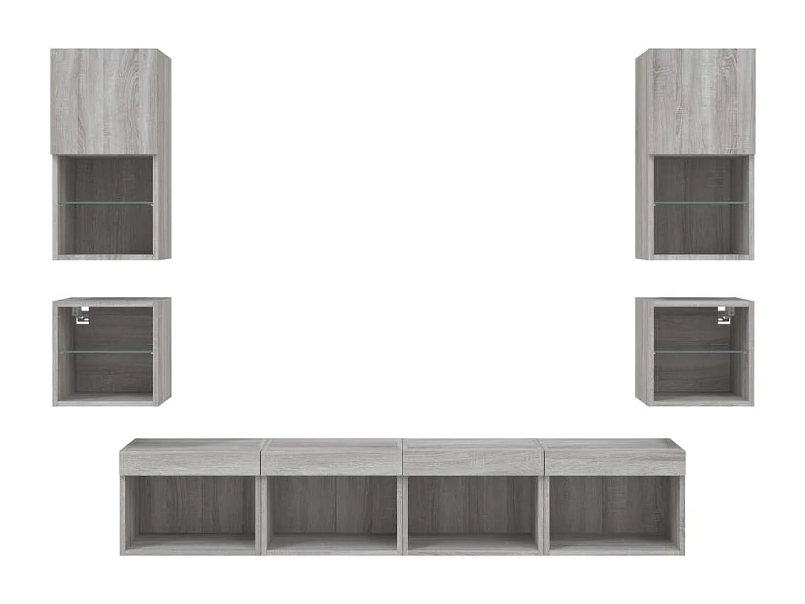 Mobile TV multimediale mensola TV credenza TV sala da pranzo soggiorno camera da letto con LED 8 pezzi legno ingegnerizzato Sonoma grigio 02_0029484