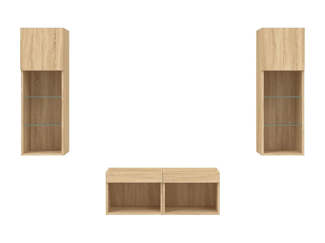 Mueble TV multimedia Estante TV Buffet TV Comedor Salón Dormitorio Montaje en Pared x 4 piezas con luces LED Sonoma Roble Marrón 02_0028223