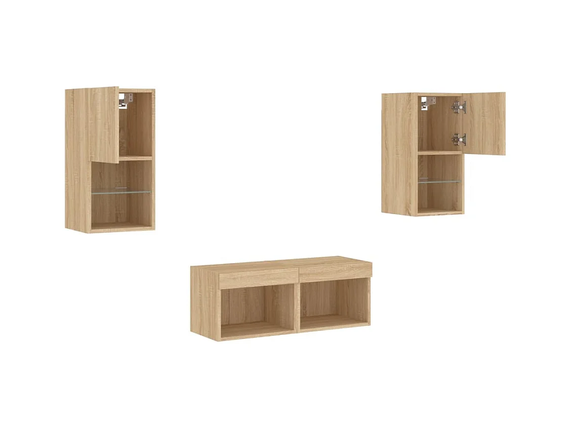 Mobile TV multimediale mensola TV credenza TV sala da pranzo soggiorno camera da letto montaggio a parete x 4 pezzi con luci LED rovere sonoma marrone 02_0028224